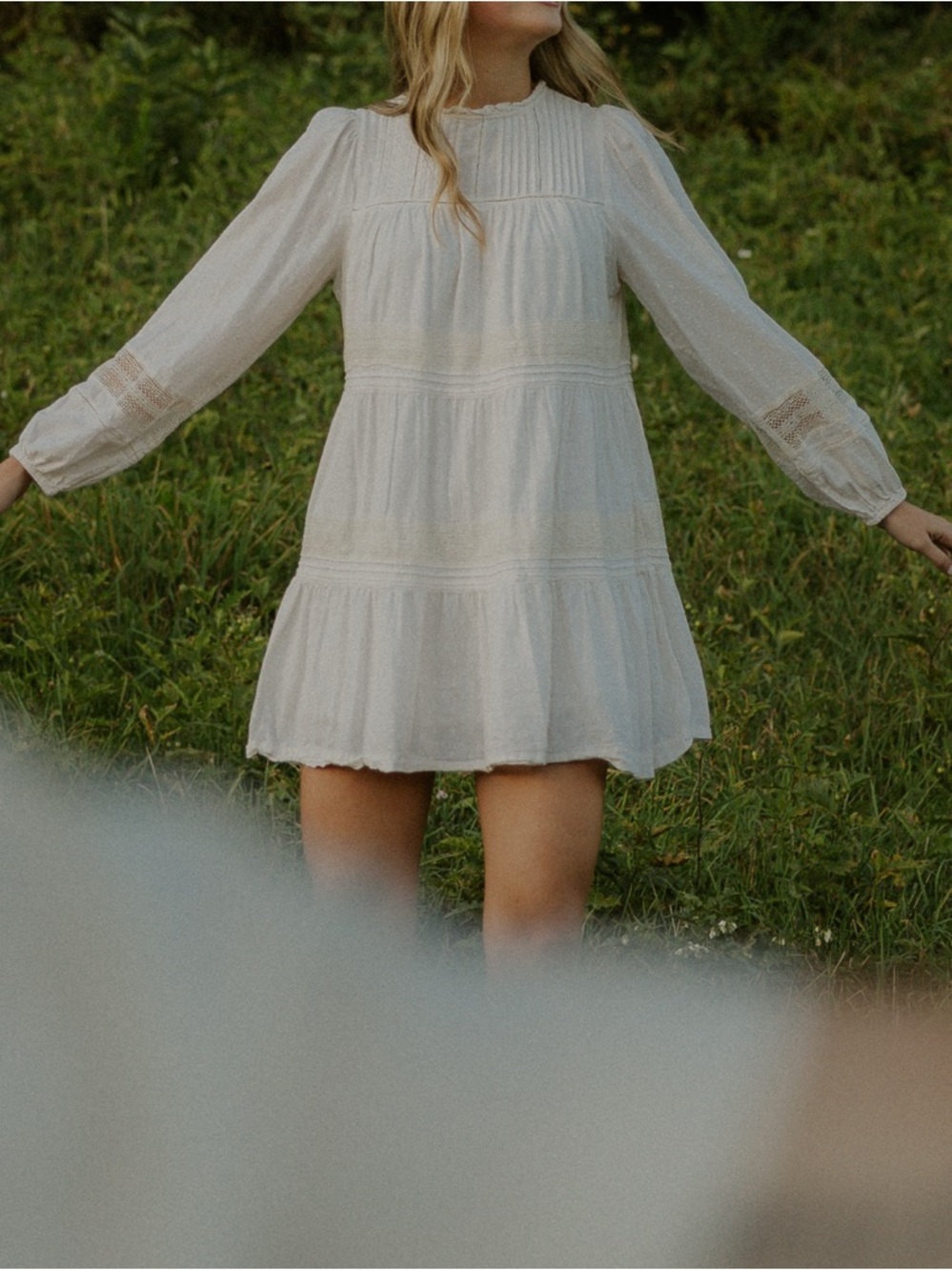Old Navy Cream Long Sleeve Boho Tiered Dress - Picture 2 of 9